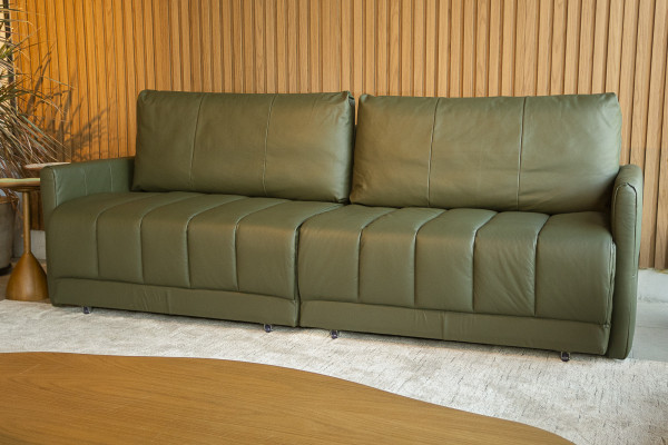 SOFA COURO RETRÁTIL E RECLINÁVEL 244 BIPART VERDE 28354
