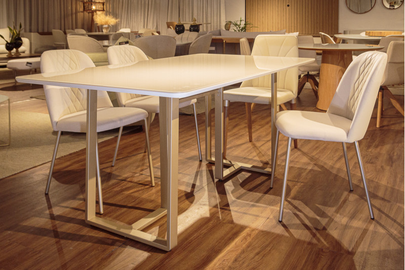 MESA DE JANTAR ARCADIA 1,60 OFF BRANCO E CHAMPANHE 26069