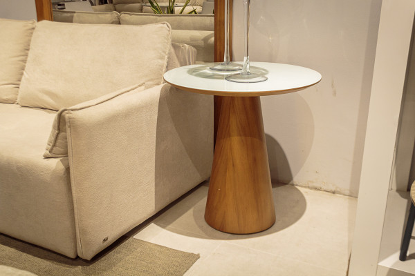 MESA LATERAL 70X25 AMÊNDOA E BRANCO VIDRO 26300