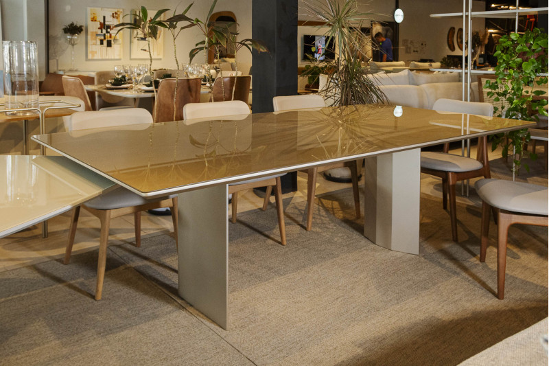 MESA DE JANTAR 240X120 TAMPO VIDRO CHAMPANHE 29008